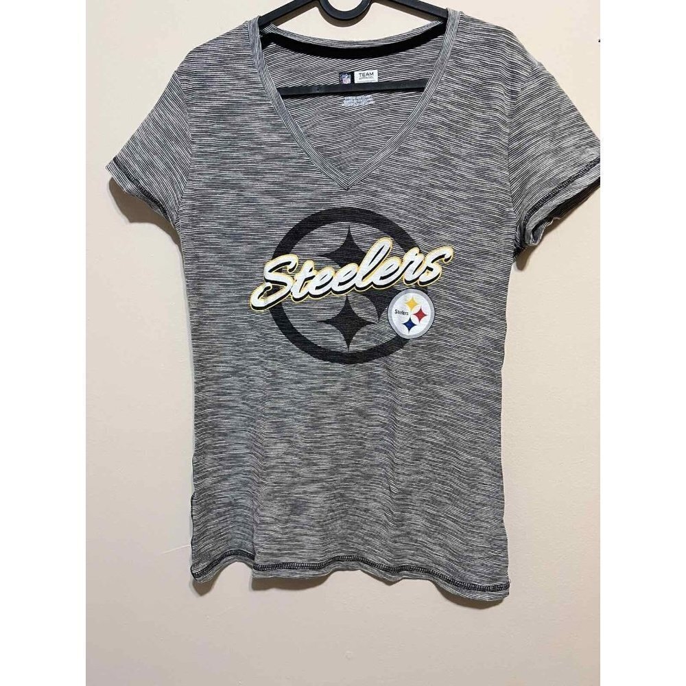 Steelers Women's Gray Size M Print T-Shirt 100% Cotton Graphic Print